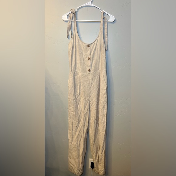 bohme Pants - Bohme Linen Jumpsuit with Three Buttons and Tie Shoulders